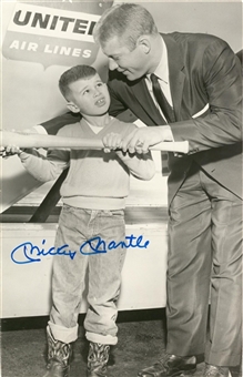Mickey Mantle Signed 1956 Type 1 Photo Giving Batting Tips To Young Boy (PSA/DNA)